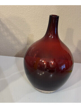 IKEA Red & Black Solid Glass Vase, Glossy Art Glass, 10 in H Decorative